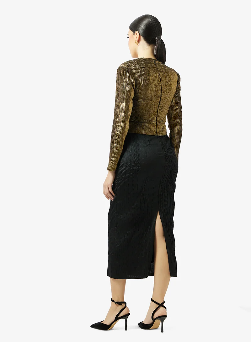 Threadz by Ajooni  Metallic Bodice Midi Dress for Women | Best Price UAE